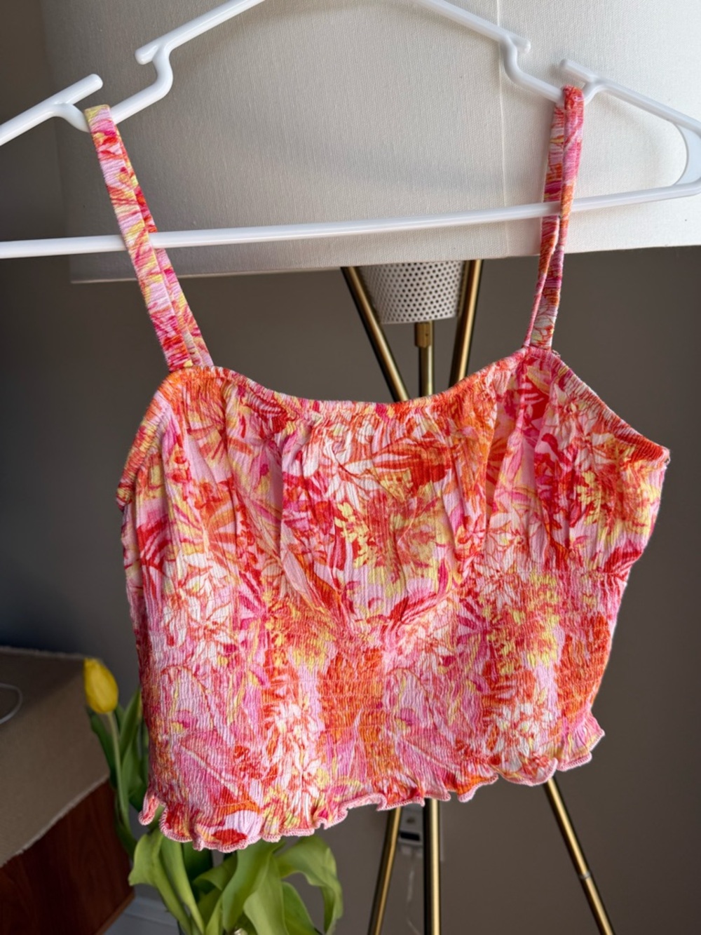 Hippie Rose Pink & Orange Floral Smocked Crop Top